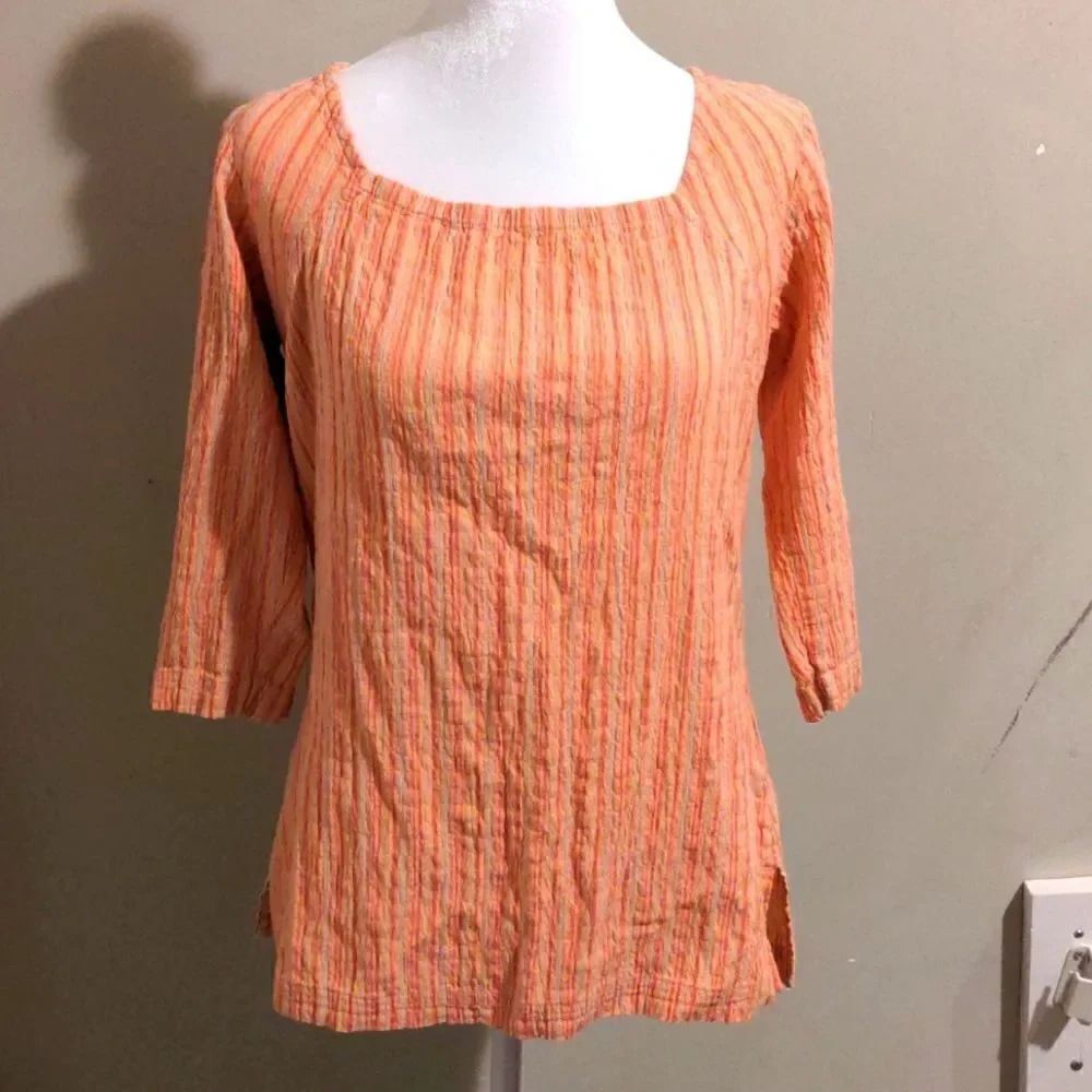 Columbia Small Salmon Pink Crepe Material 3/4 Sleeve Blouse